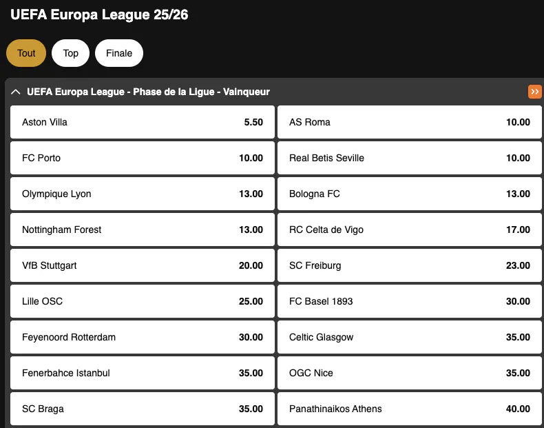 Europa League | Vainqueur | Golden Vegas Sport