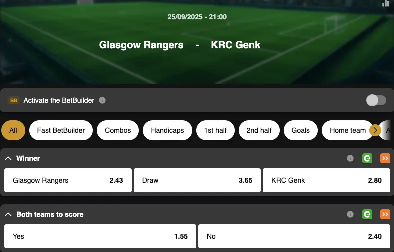 Europa League | Glasgow Rangers - Genk | Golden Vegas Sport