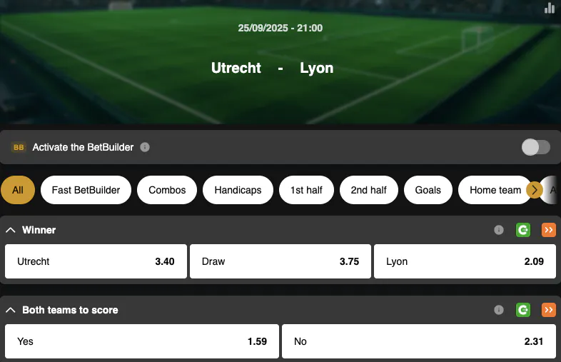 Europa League | Utrecht - Lyon | Golden Vegas Sport
