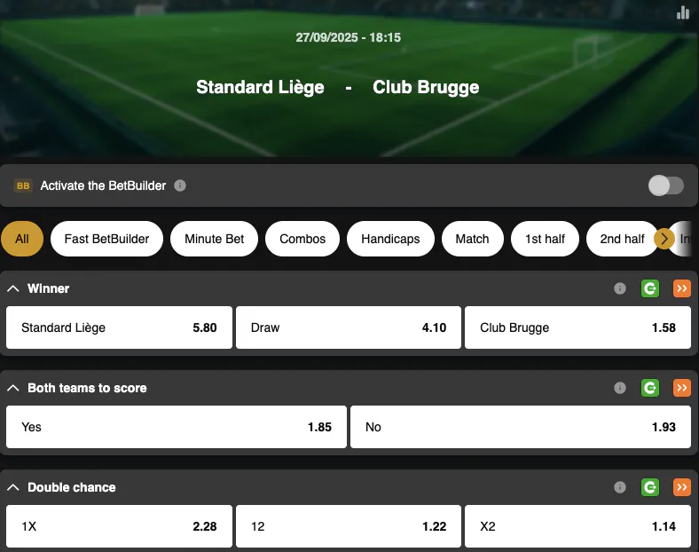 Jupiler Pro League | Standard Liege - Club Bruges | Golden Vegas Sport