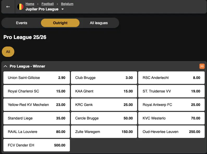 Jupiler Pro League | Vainqueur | Golden Vegas Sport