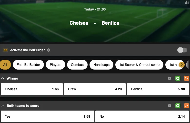 Champions League | Chelsea - Benfica | Golden Vegas Sport