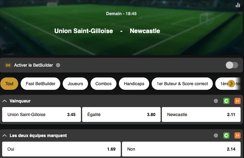 Champions League | Union Saint-Gilloise - Newcastle | Golden Vegas Sport