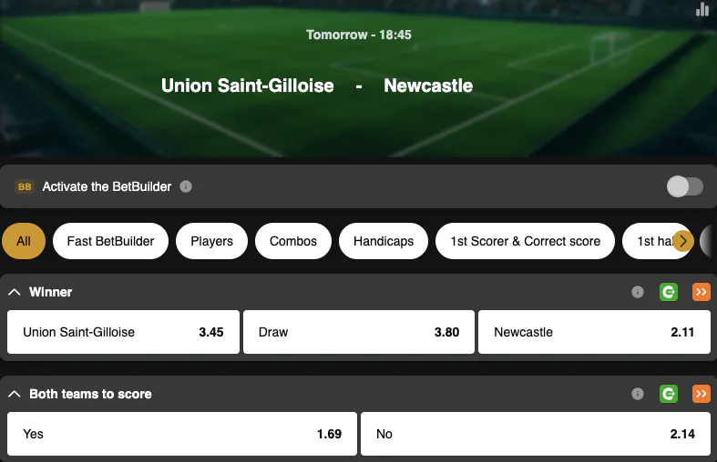 Champions League | Union Saint-Gilloise - Newcastle | Golden Vegas Sport