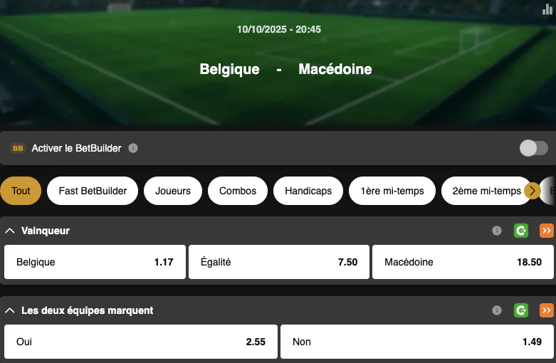 Eliminatoires Coupe du Monde 2026 |  Belgique - Macédoine du Nord | Golden Vegas Sport