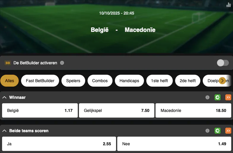 WK 2026-kwalificaties | België – Noord-Macedonië | Golden Vegas Sport