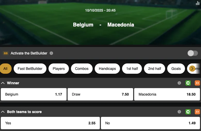 Eliminatoires Coupe du Monde 2026 |  Belgique - Macédoine du Nord | Golden Vegas Sport