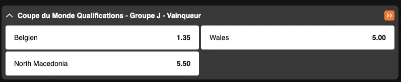 Eliminatoires Coupe du Monde 2026 |  Pays de Galles - Belgique | Golden Vegas Sport