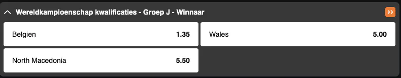Kwalificaties WK 2026 |  Wales - België | Golden Vegas Sport