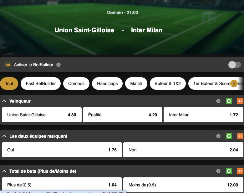 Champions League | Union Saint-Gilloise - Inter Milan | Golden Vegas Sport