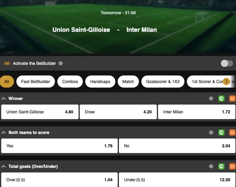Champions League | Union Saint-Gilloise - Inter Milan | Golden Vegas Sport