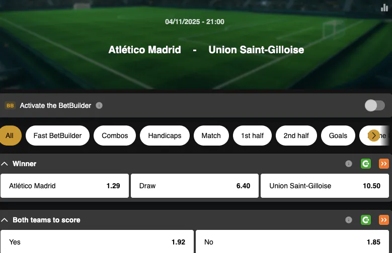 Champions League | Atletico Madrid - Union Saint-Gilloise | Golden Vegas Sport