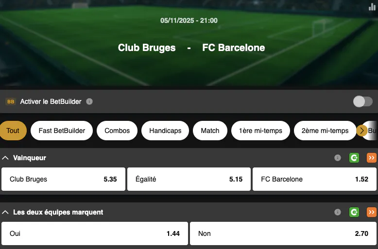 Champions League | Club Bruges - FC Barcelone | Golden Vegas Sport