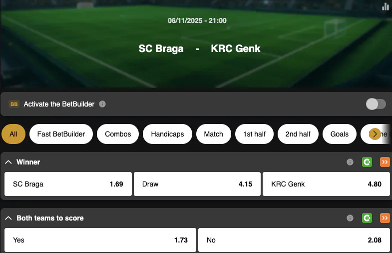 Europa League | Braga - Genk | Golden Vegas Sport