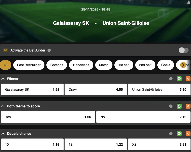 Champions League | Galatasaray - Union Saint-Gilloise | Golden Vegas Sport