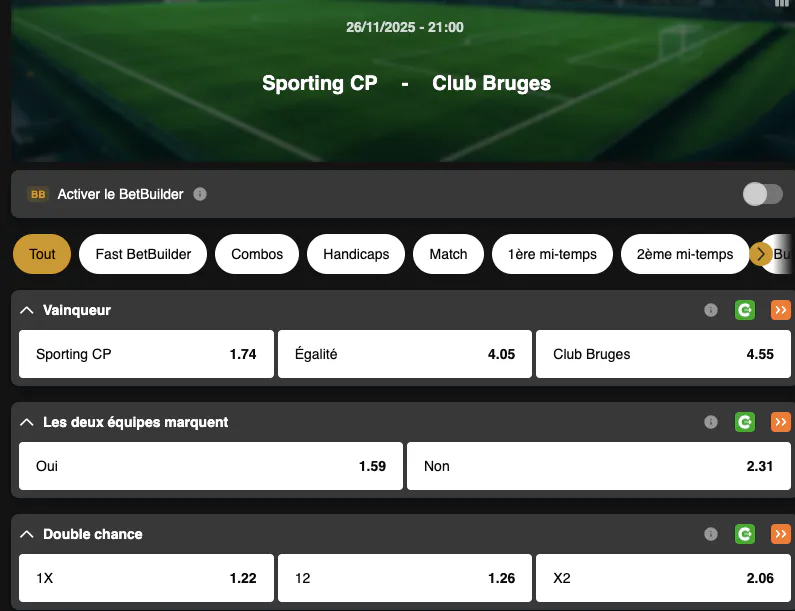 Champions League | Sporting Lisbonne - Club Bruges | Golden Vegas Sport