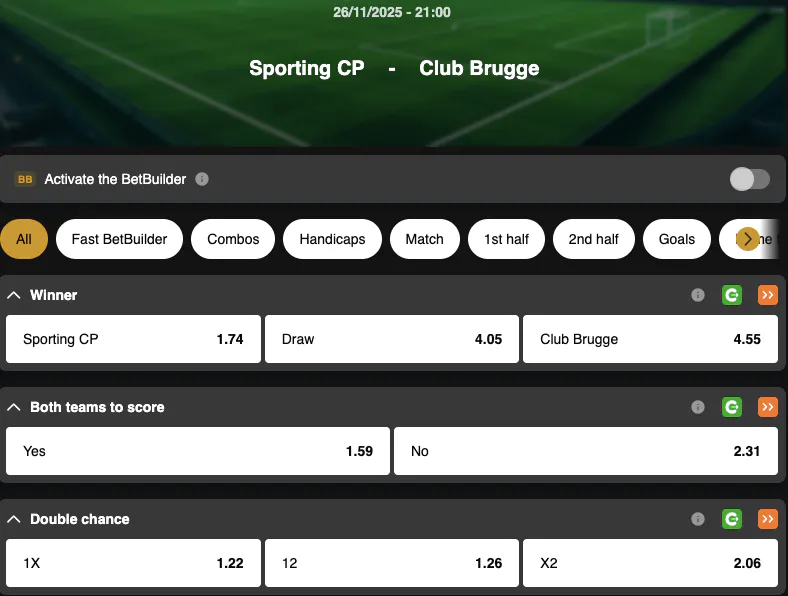 Champions League | Sporting Lisbonne - Club Bruges | Golden Vegas Sport
