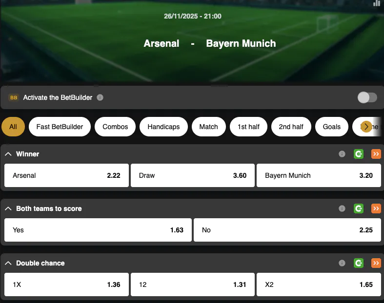 Champions League | Arsenal - Bayern Munich | Golden Vegas Sport