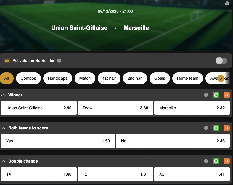 Champions League | Union Saint-Gilloise - Marseille | Golden Vegas Sport