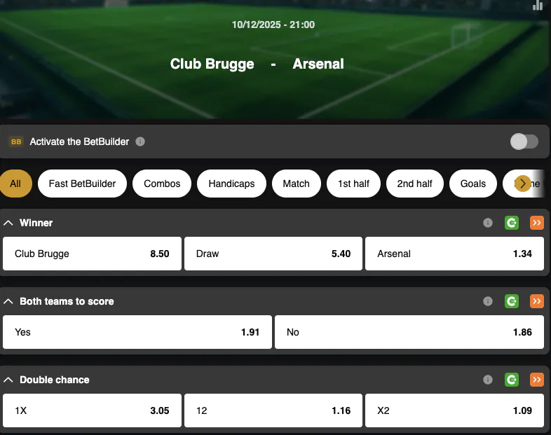 Champions League | Club Bruges - Arsenal | Golden Vegas Sport