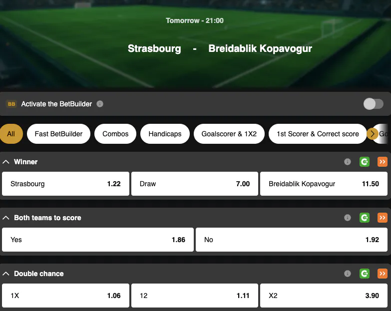 Conference League | Strasbourg - Breidablik | Golden Vegas Sport