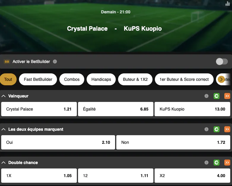 Conference League | Crystal Palace - KuPS Kuopio | Golden Vegas Sport