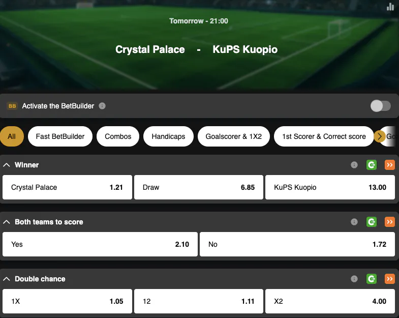 Conference League | Crystal Palace - KuPS Kuopio | Golden Vegas Sport