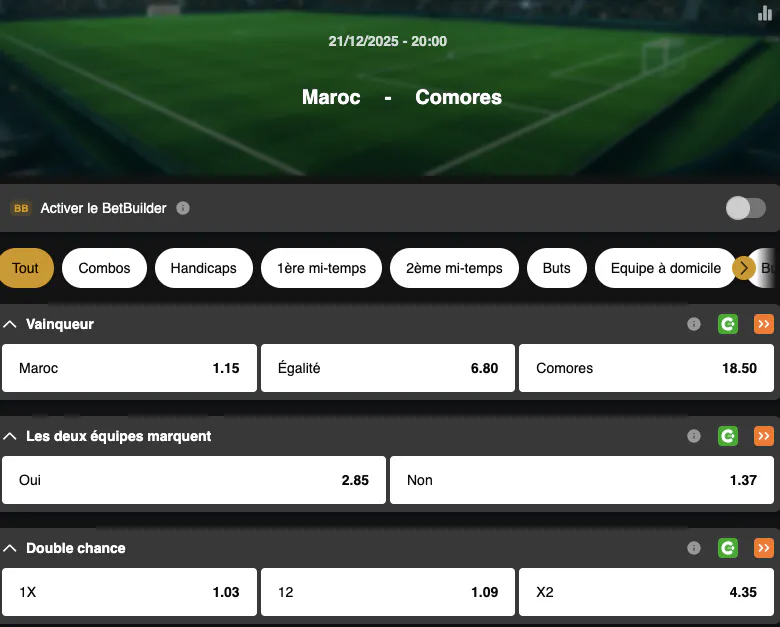 Coupe d'Afrique des Nations 2026 | Maroc - Comores | Golden Vegas Sport