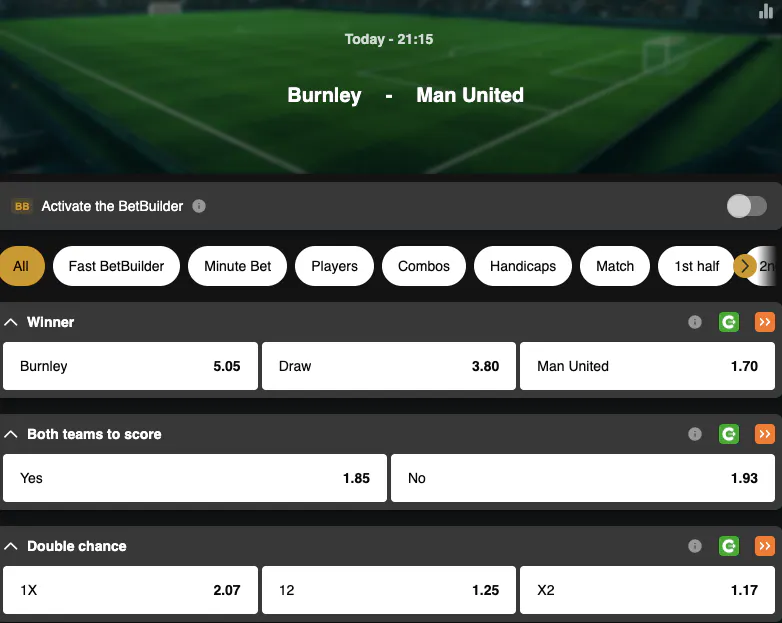 Premier League | Burnley - Manchester United | Golden Vegas Sport