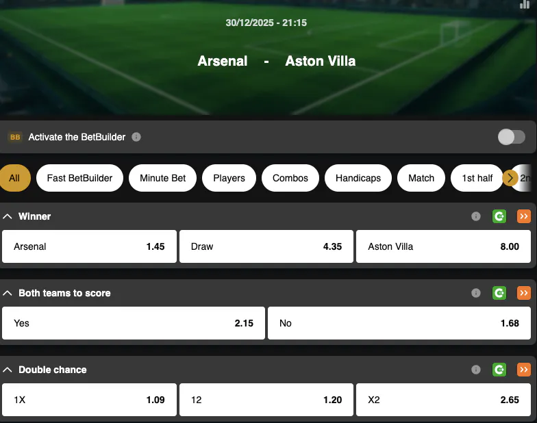 Premier League | Arsenal - Aston Villa | Golden Vegas Sport
