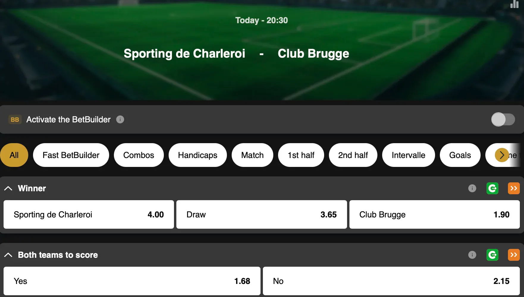 Coupe de Belgique  | Charleroi - Club Bruges | Golden Vegas Sport