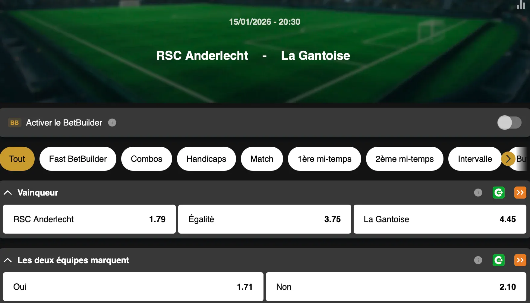 Coupe de Belgique  | Anderlecht - Gand | Golden Vegas Sport