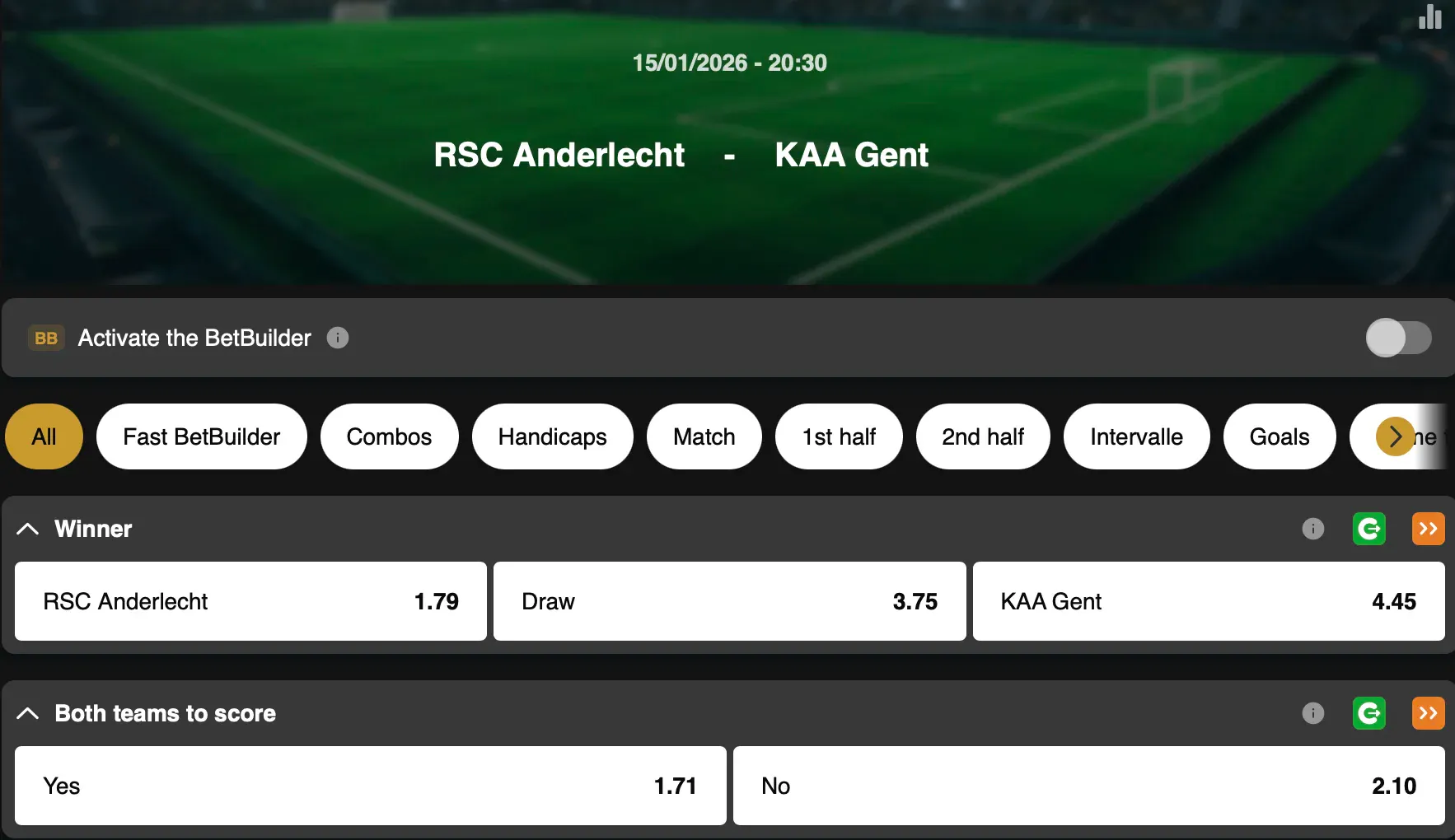 Coupe de Belgique  | Anderlecht - Gand | Golden Vegas Sport