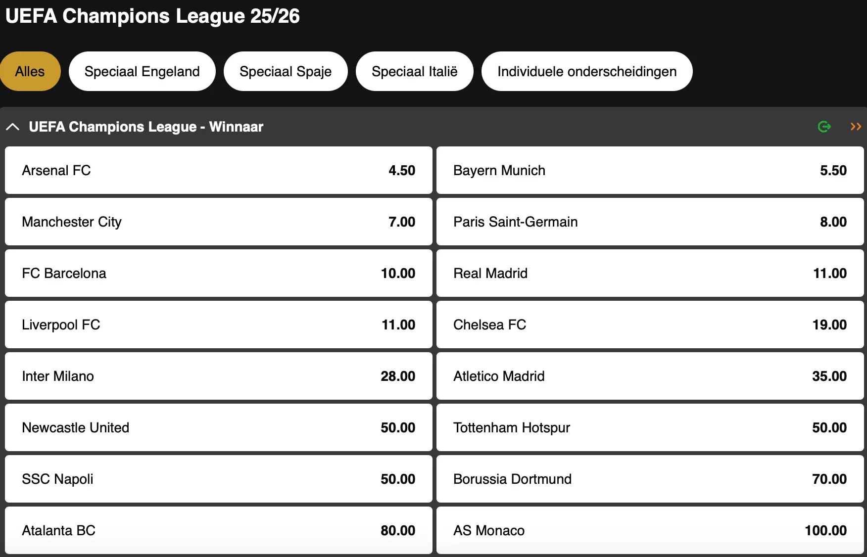 Champions League | Winnaar | Golden Vegas Sport