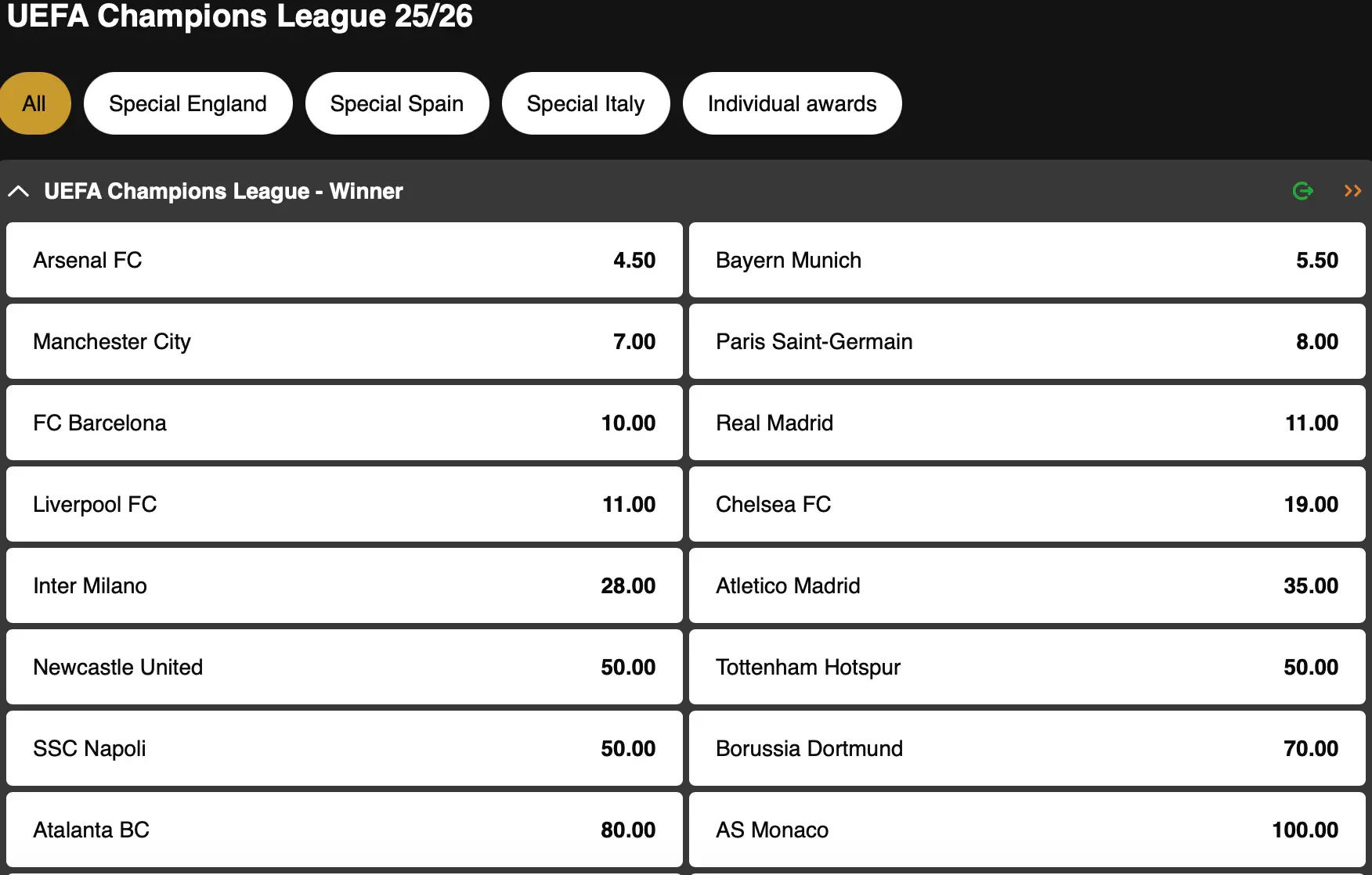 Champions League | Winner | Golden Vegas Sport