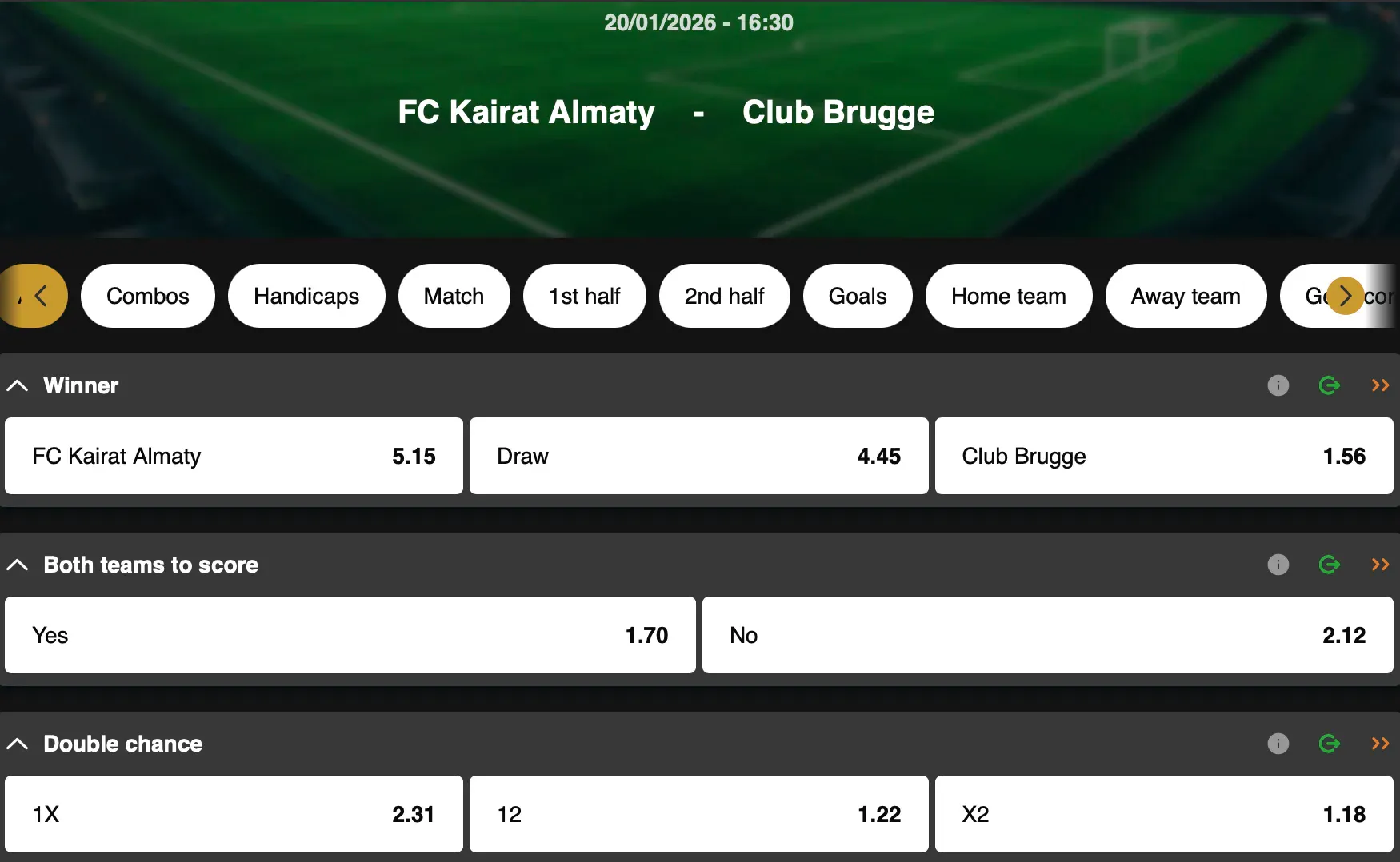 Champions League | Kairat Almaty - Club Bruges | Golden Vegas Sport