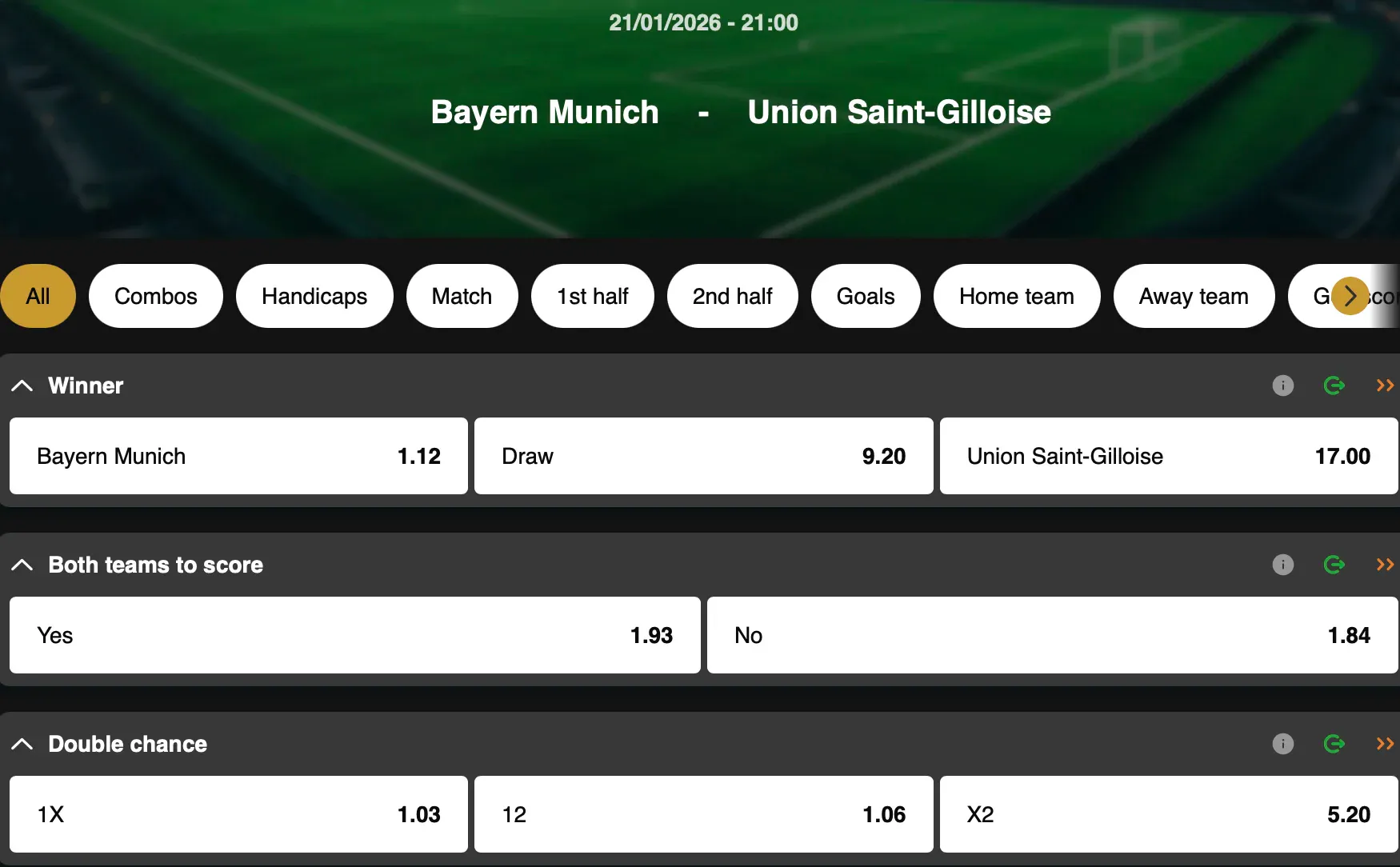 Champions League | Bayern Munich - Union Saint-Gilloise | Golden Vegas Sport