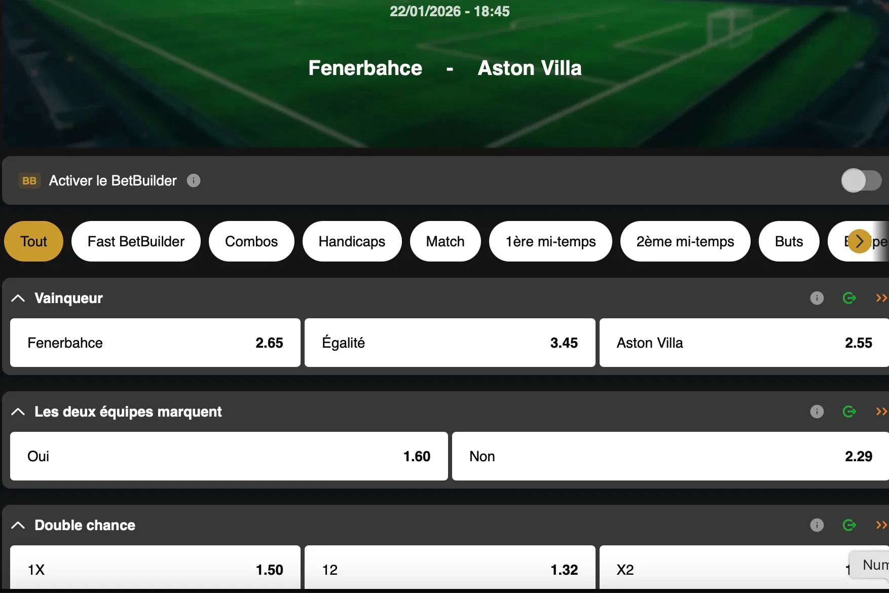Europa League | Fenerbahce - Aston Villa | Golden Vegas Sport