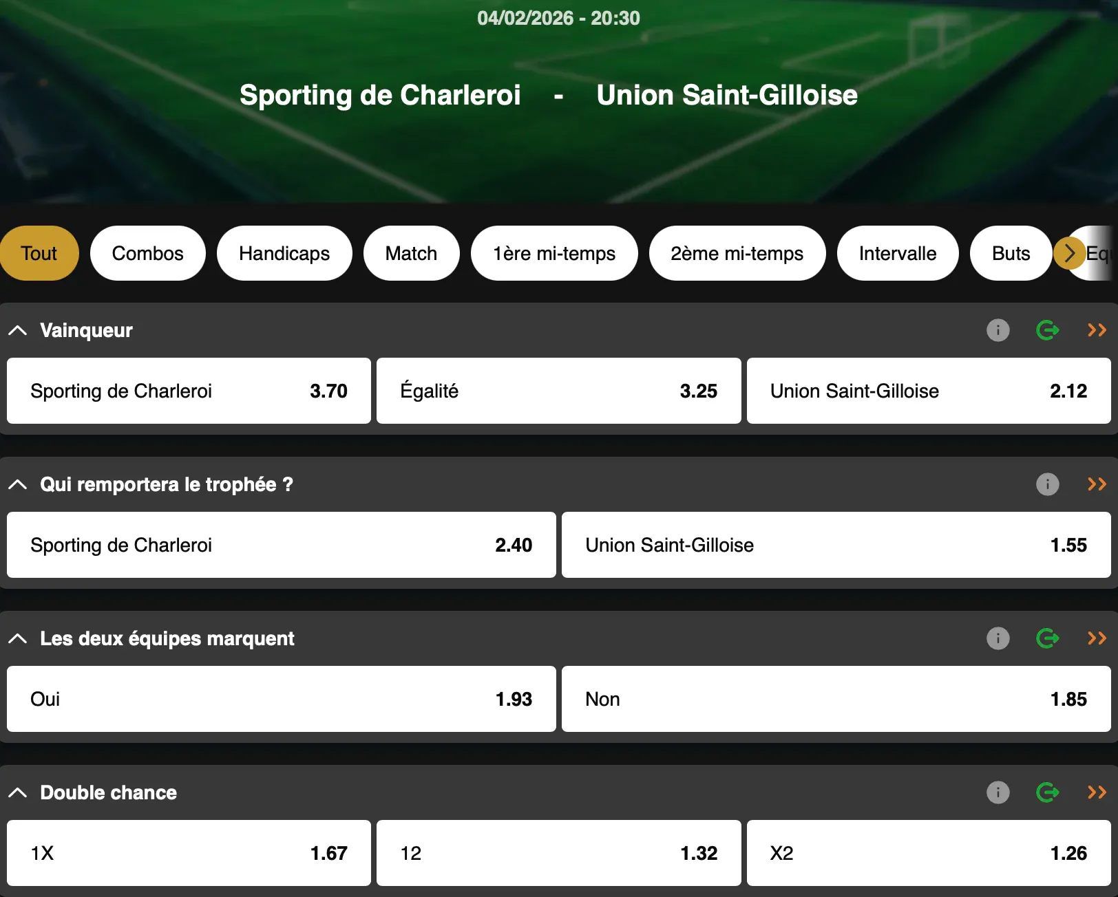 Coupe de Belgique  | Charleroi - Union Saint Gilloise | Golden Vegas Sport
