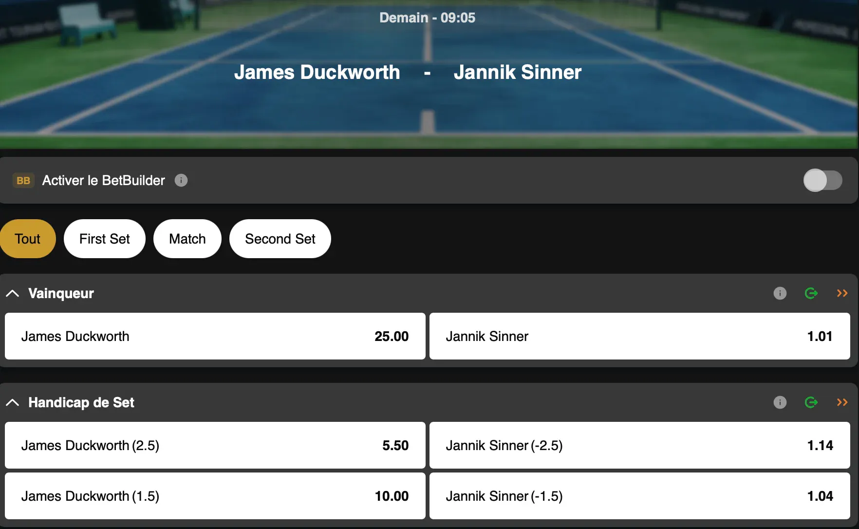 Open d'Australie de Melbourne |  James Duckworth - Jannik Sinner| Golden Vegas Sport