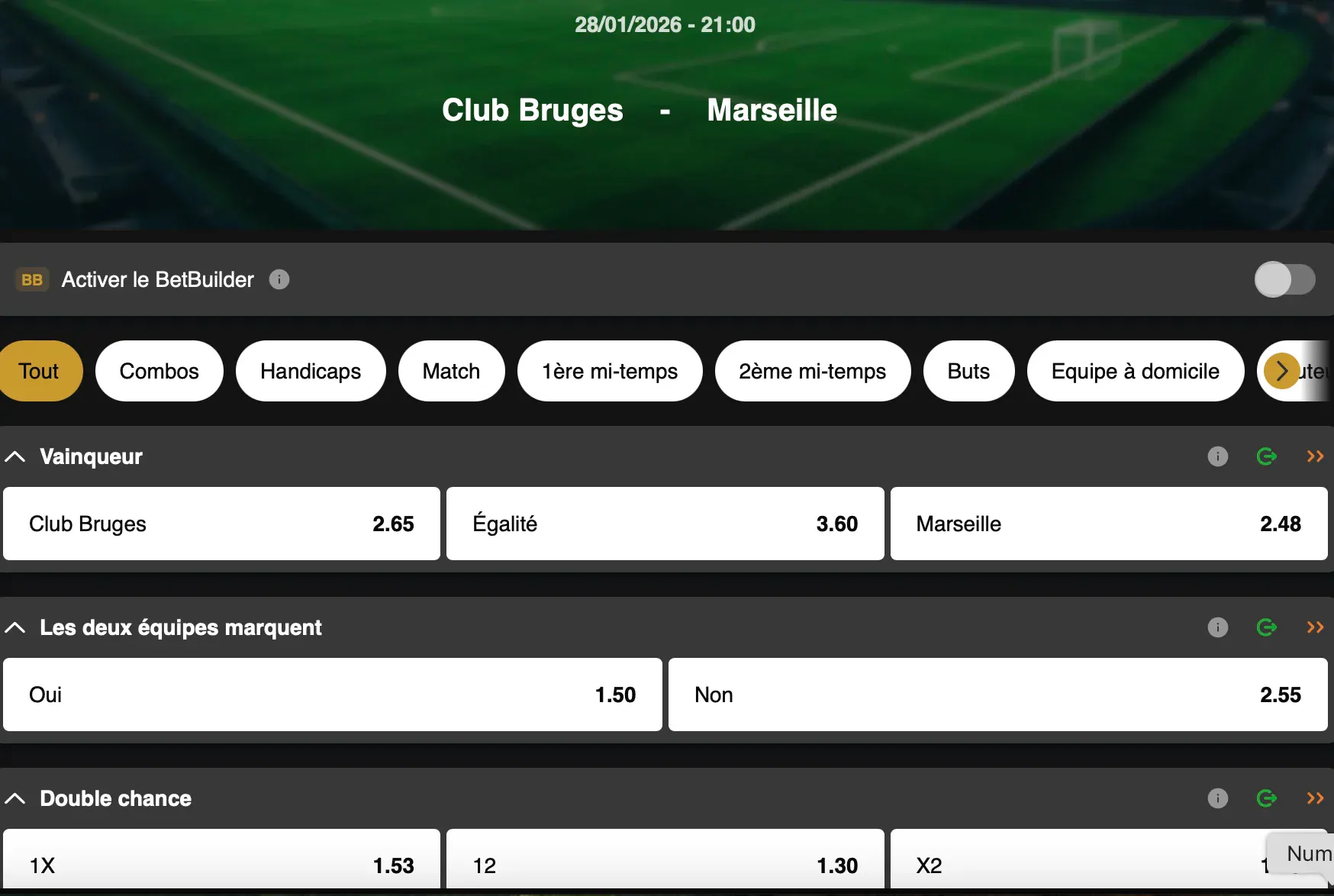 Champions League | Club Bruges - Olympique Marseille | Golden Vegas Sport