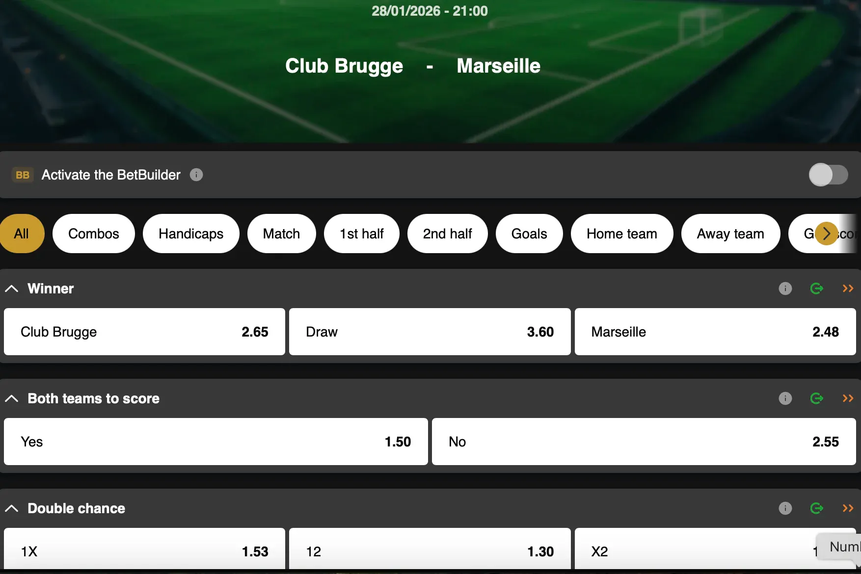 Champions League | Club Bruges - Olympique Marseille | Golden Vegas Sport