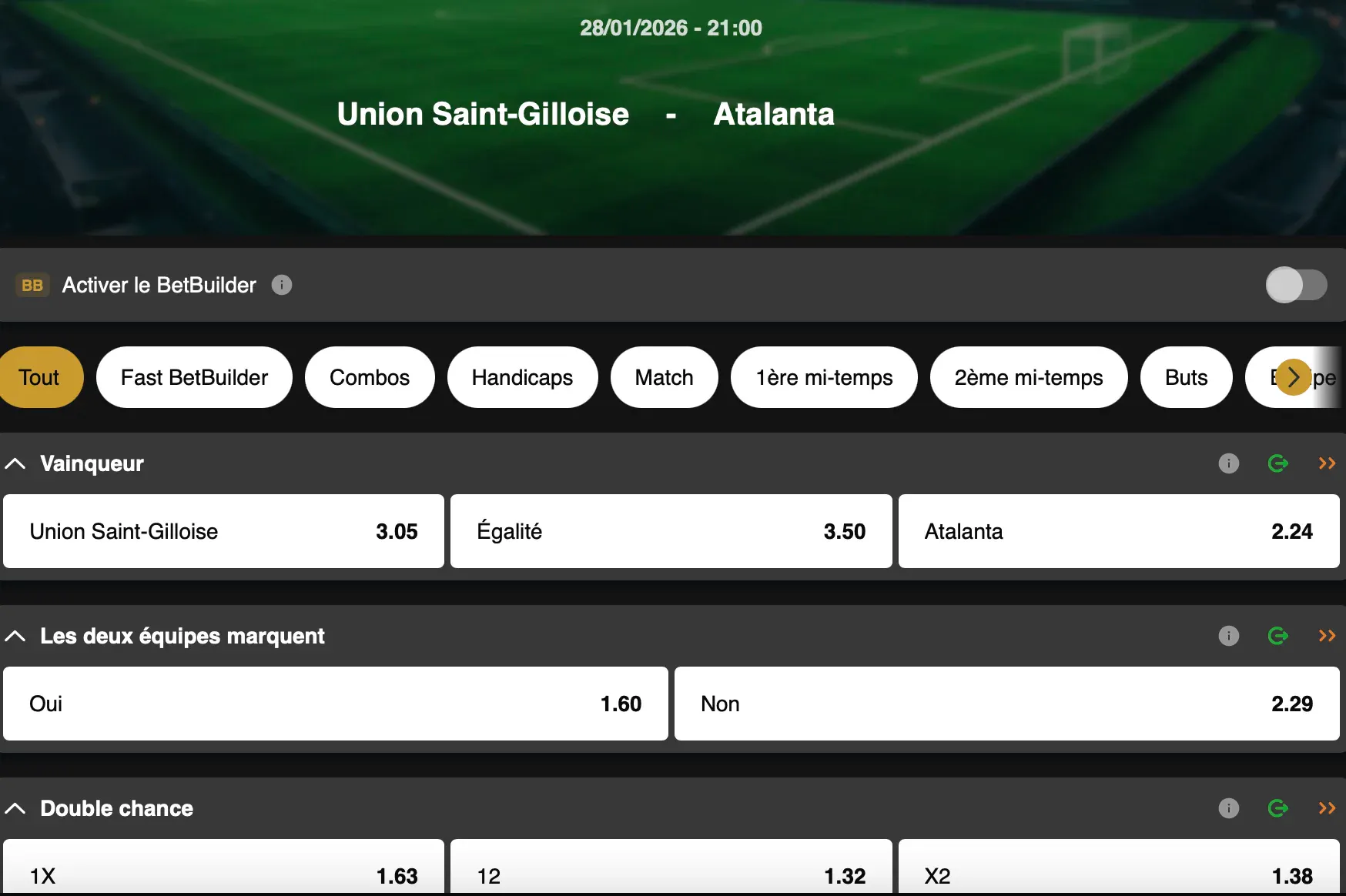 Champions League | Union Saint-Gilloise - Atalanta Bergame | Golden Vegas Sport
