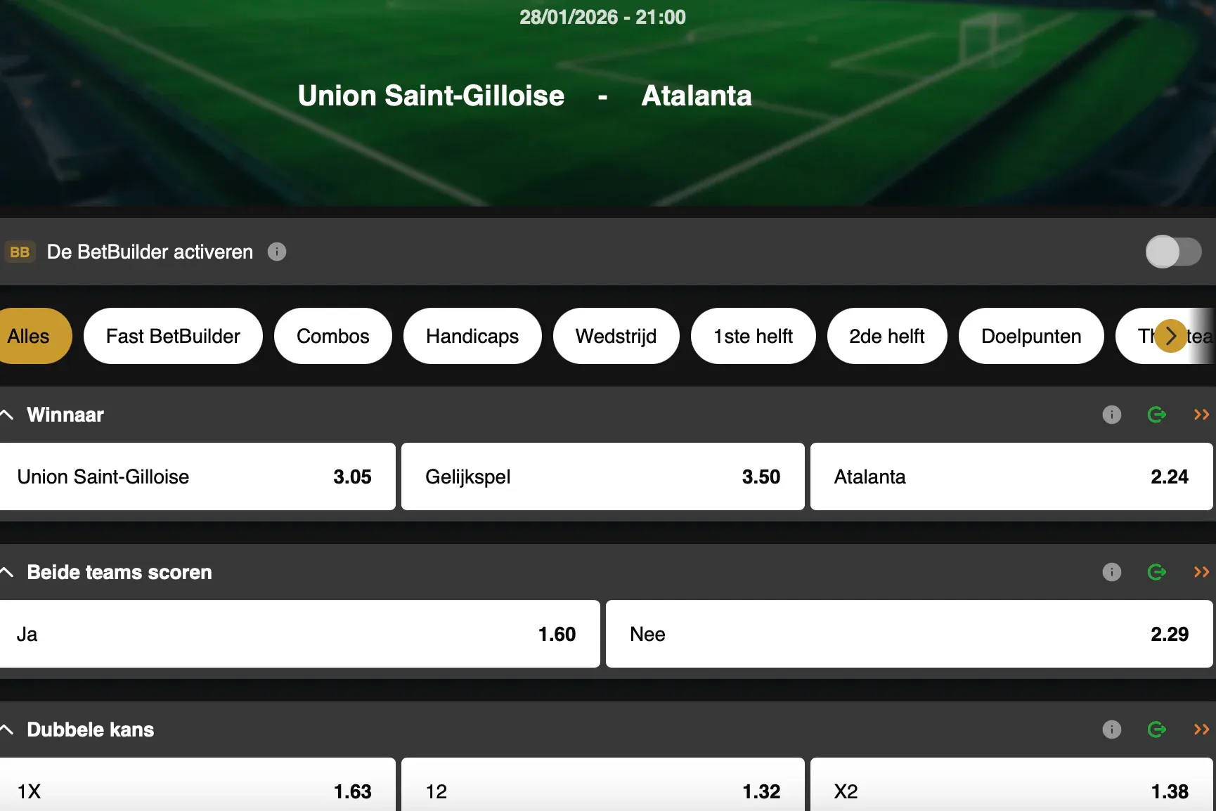 Champions League | Union Saint-Gilloise - Atalanta Bergame | Golden Vegas Sport