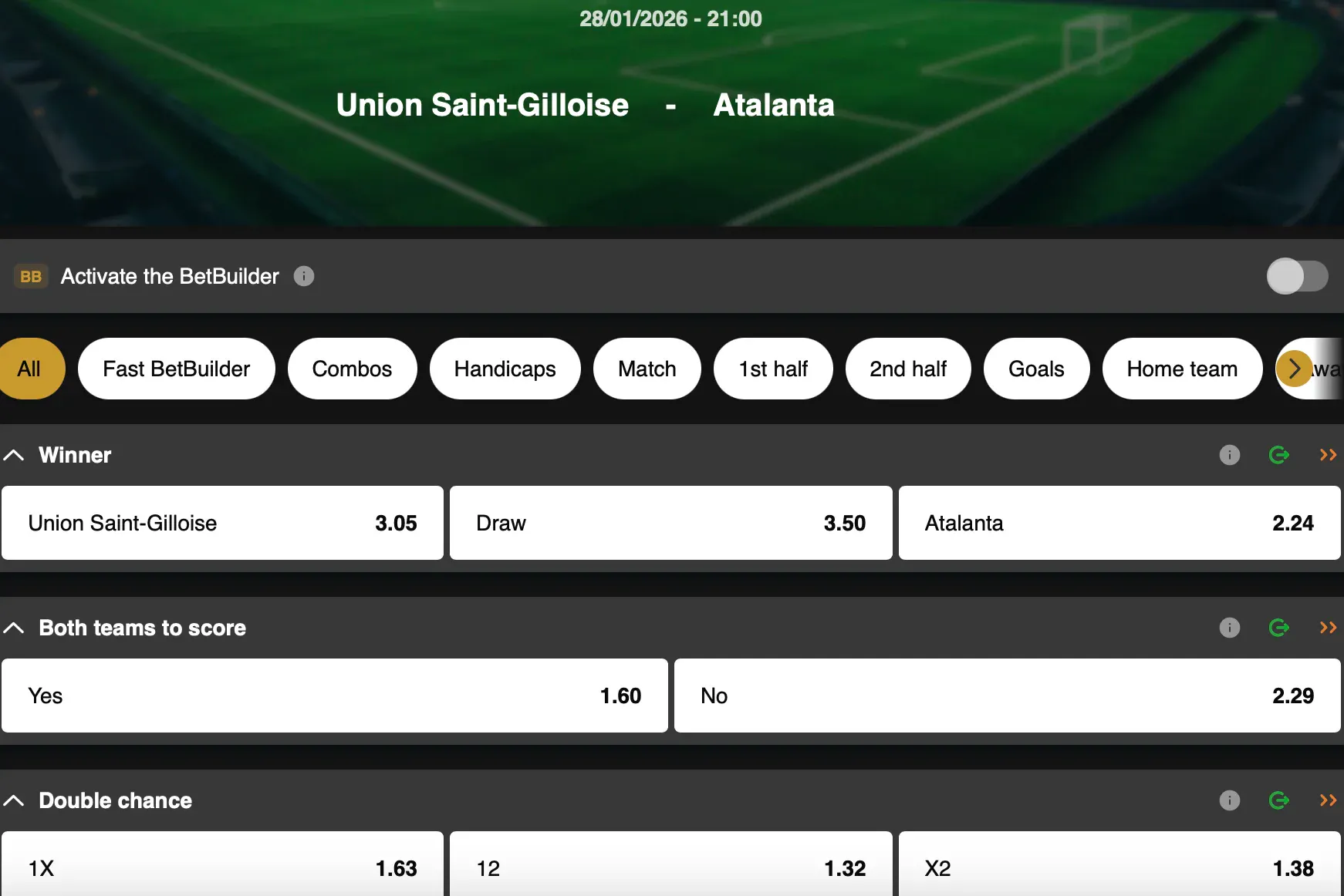Champions League | Union Saint-Gilloise - Atalanta Bergame | Golden Vegas Sport