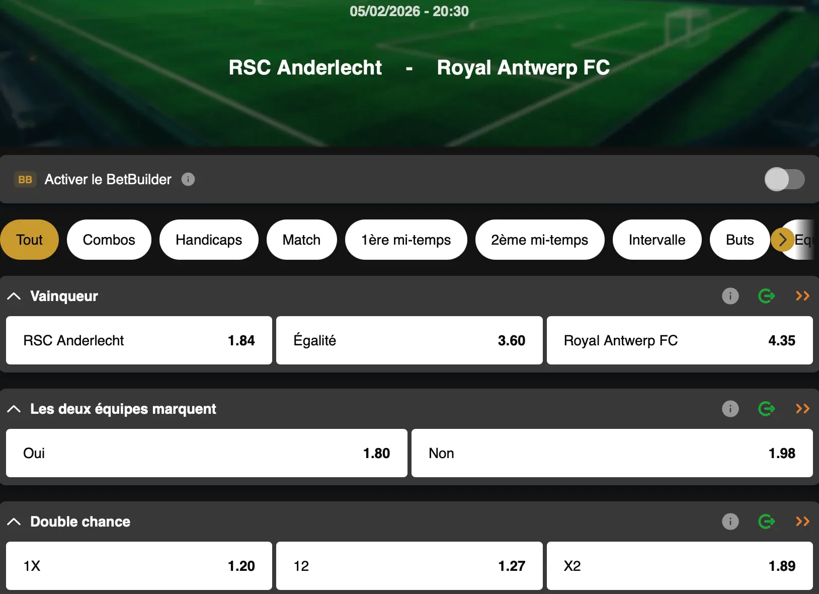 Coupe de Belgique  | Anderlecht - Antwerp | Golden Vegas Sport