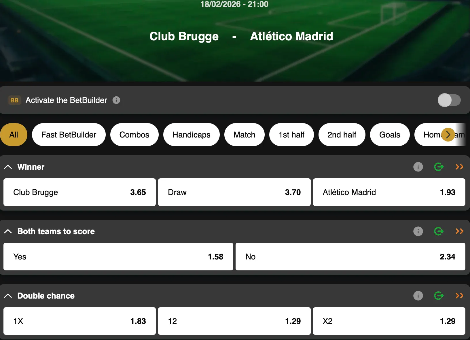 Bet on Champions League and Bruges vs. Atlético Madrid at GoldenVegas Sport