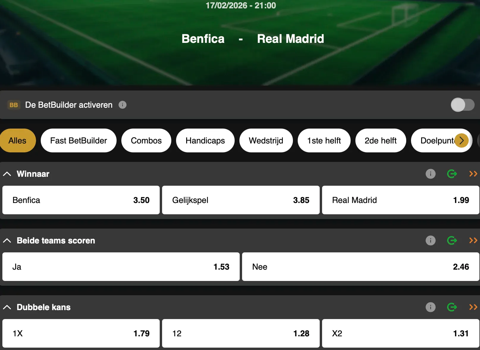 Zet live in op de play-offs van de Champions League op GoldenVegas Sport met de clash tussen Benfica en Real Madrid.