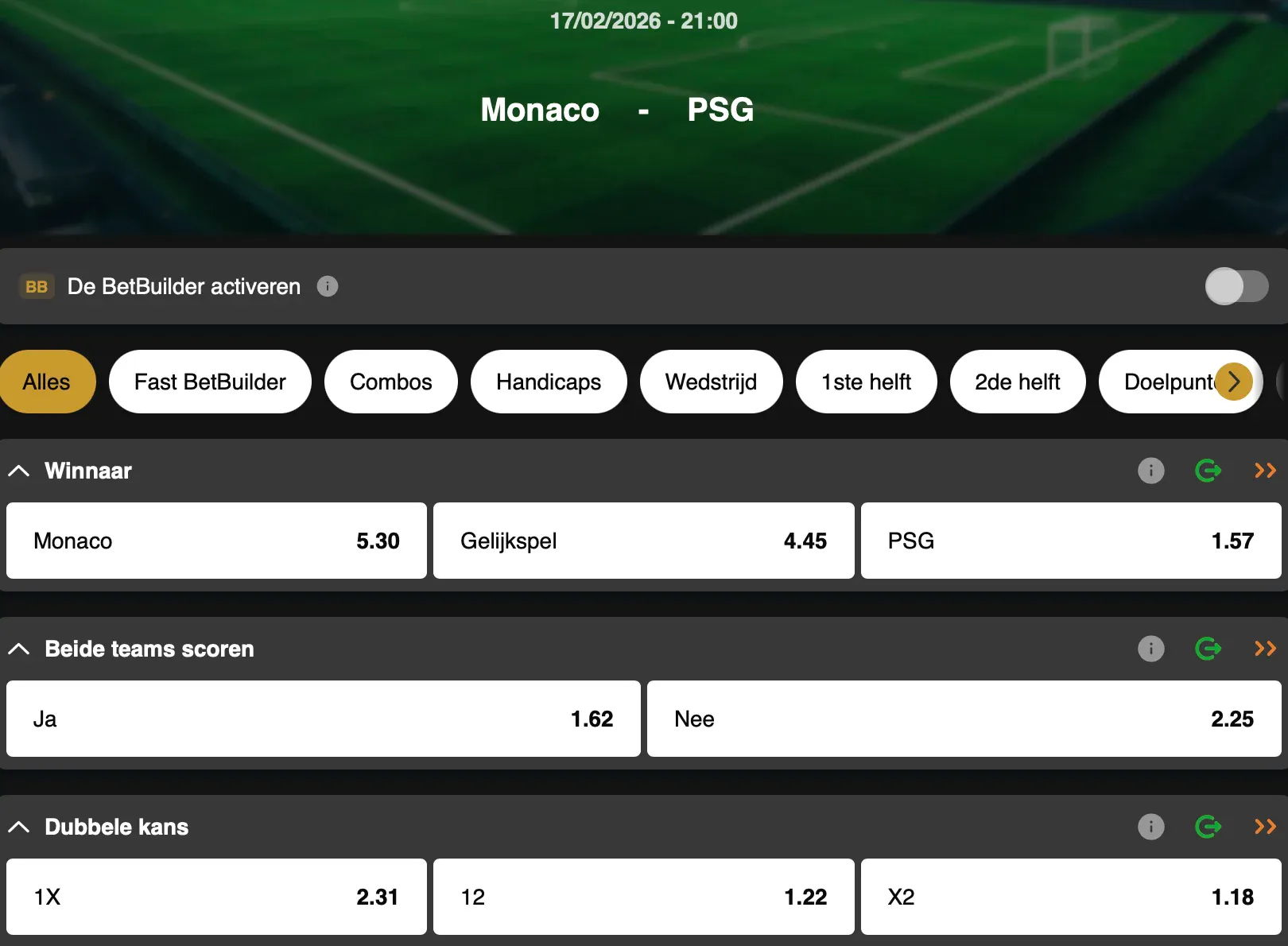 C1 wacht op u bij GoldenVegas Sport met een Frans duel tussen Monaco en PSG.