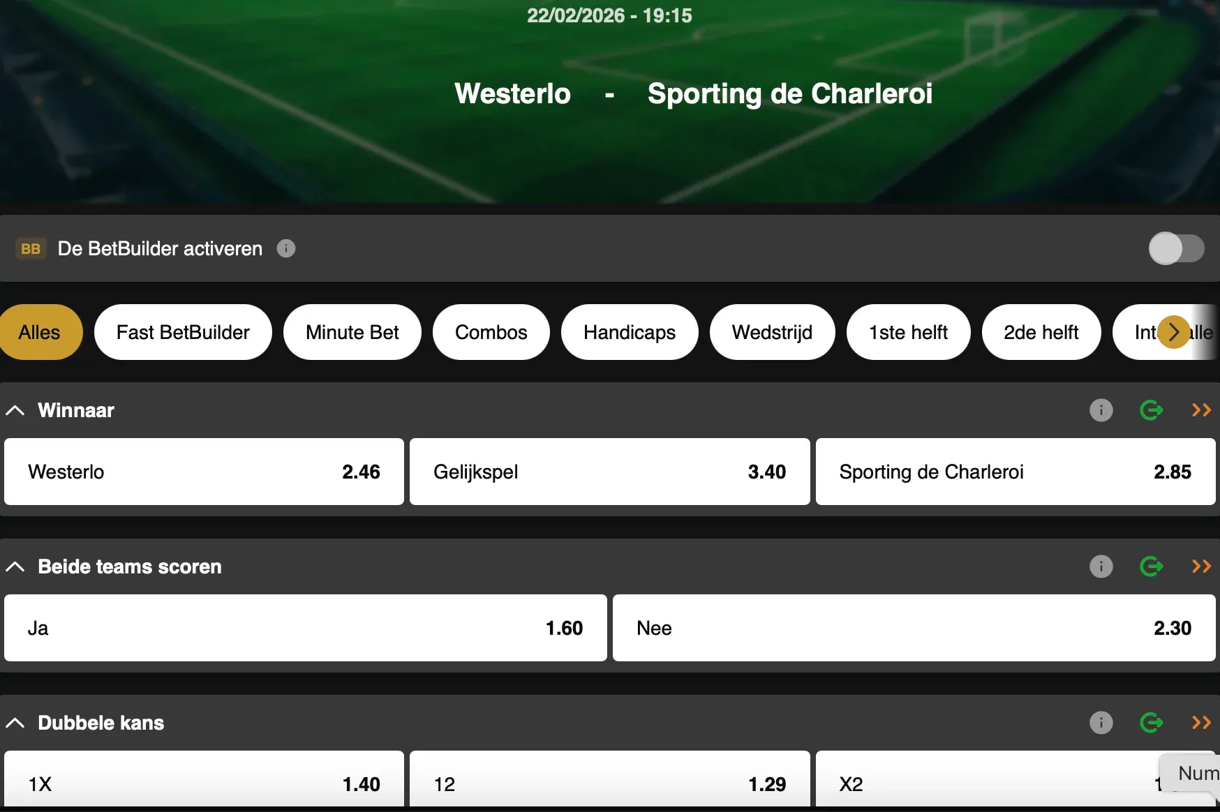 Profiteer van een BetXtra van 25% wanneer je live wedt op Westerlo – Charleroi via Goldenvegas.